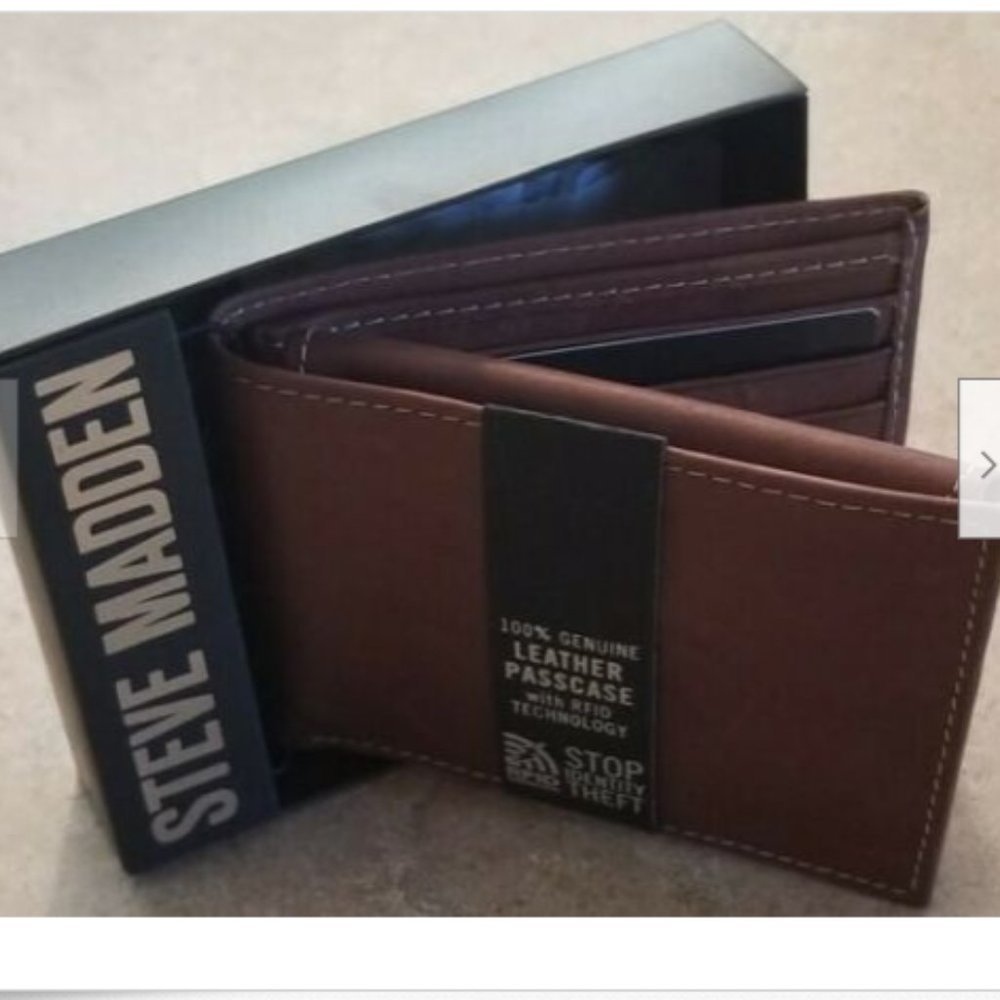 STEVE MADDEN MENS LEATHER BI-FOLD WALLET BROWN NWT